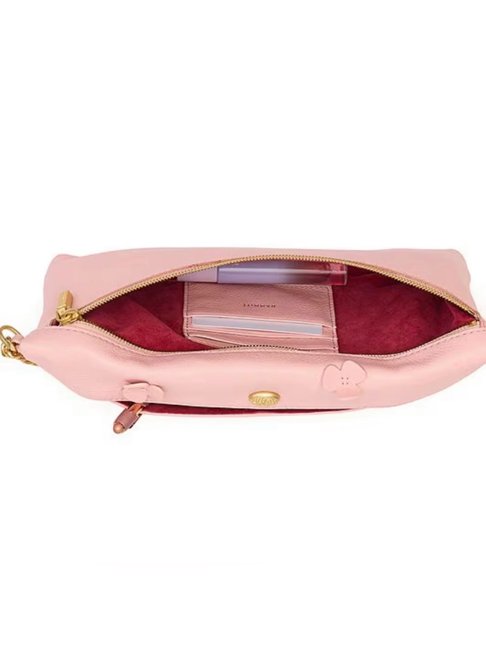 New Flamingo Pink Floral Applique Chain Handle Clutch Bag Invitation Purse - Picture 9 of 9